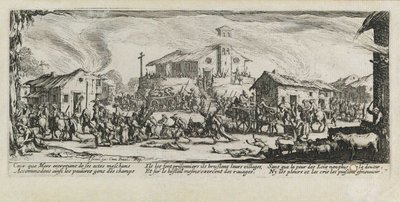 Looting and Burning of a Village, Les Miseres et les Mal-heures de la Guerre, Plate 7 by Jacques Callot